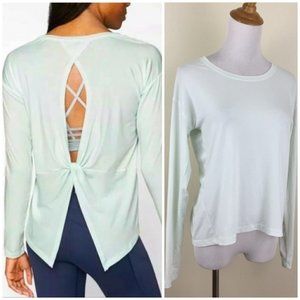 ATHLETA Pale Mint Green Essense Open Back Twist Long Sleeve Active Wear Shirt